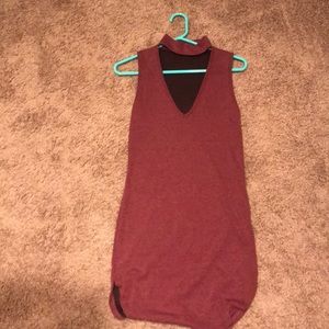 Short stylish burgundy dress with neck collar